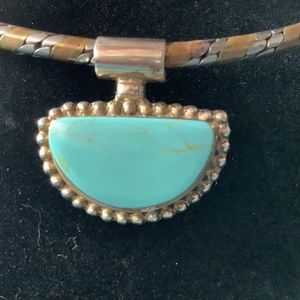 Copper & silver Collar with vintage turquoise